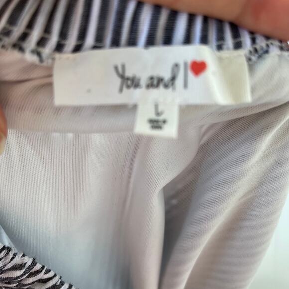 You and I Off Shoulder Dress Womens Sz L Blue Stripe Ruffle Tassel Cottage Core - Picture 9 of 11